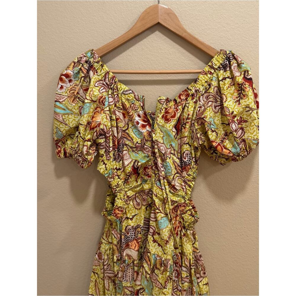 Ulla Johnson Cotton Yellow Floral Maxi Dress with Puff Sleeves 4 - Picture 9 of 15